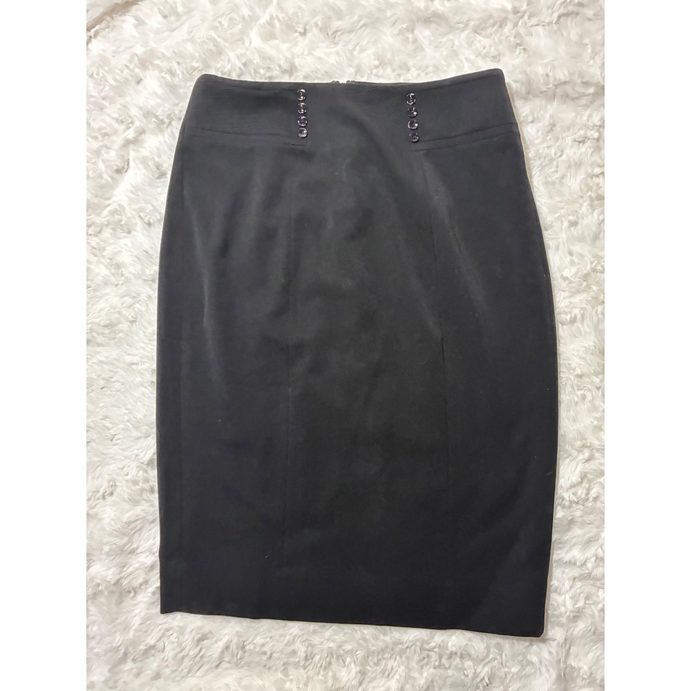 White House Black Market Black Button Waist Pencil Skirt Size 2
